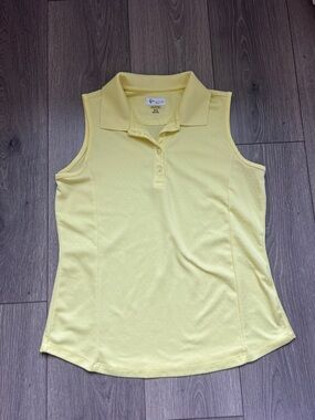 Greg Norman, Sz M, bright yellow, Swiss dots, Golf, sleeveless, summer, sporty